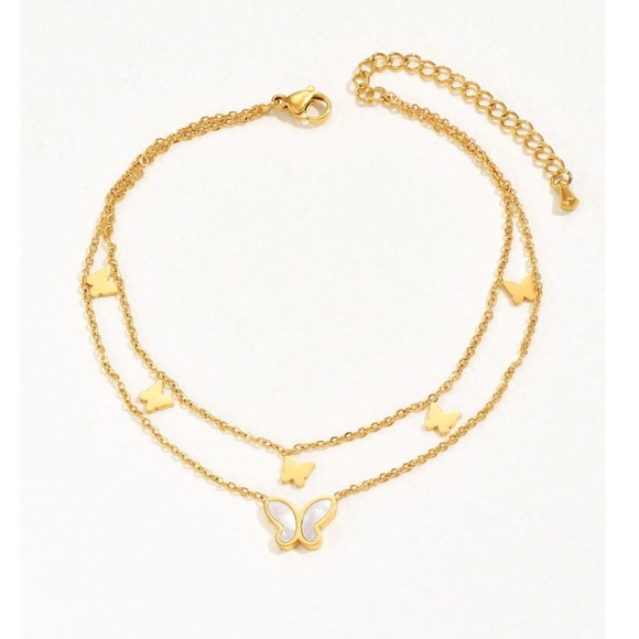 Luxe Gold Tone Stainless Steel Butterfly Anklet - Picture 3 of 3